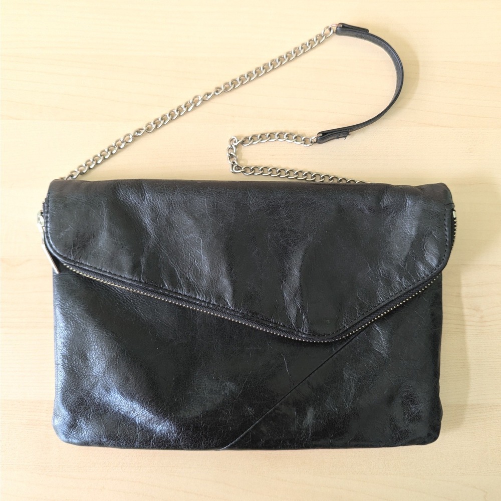 Hobo The Original Black Leather Envelope Crossbody Bag Chain Strap Clutch